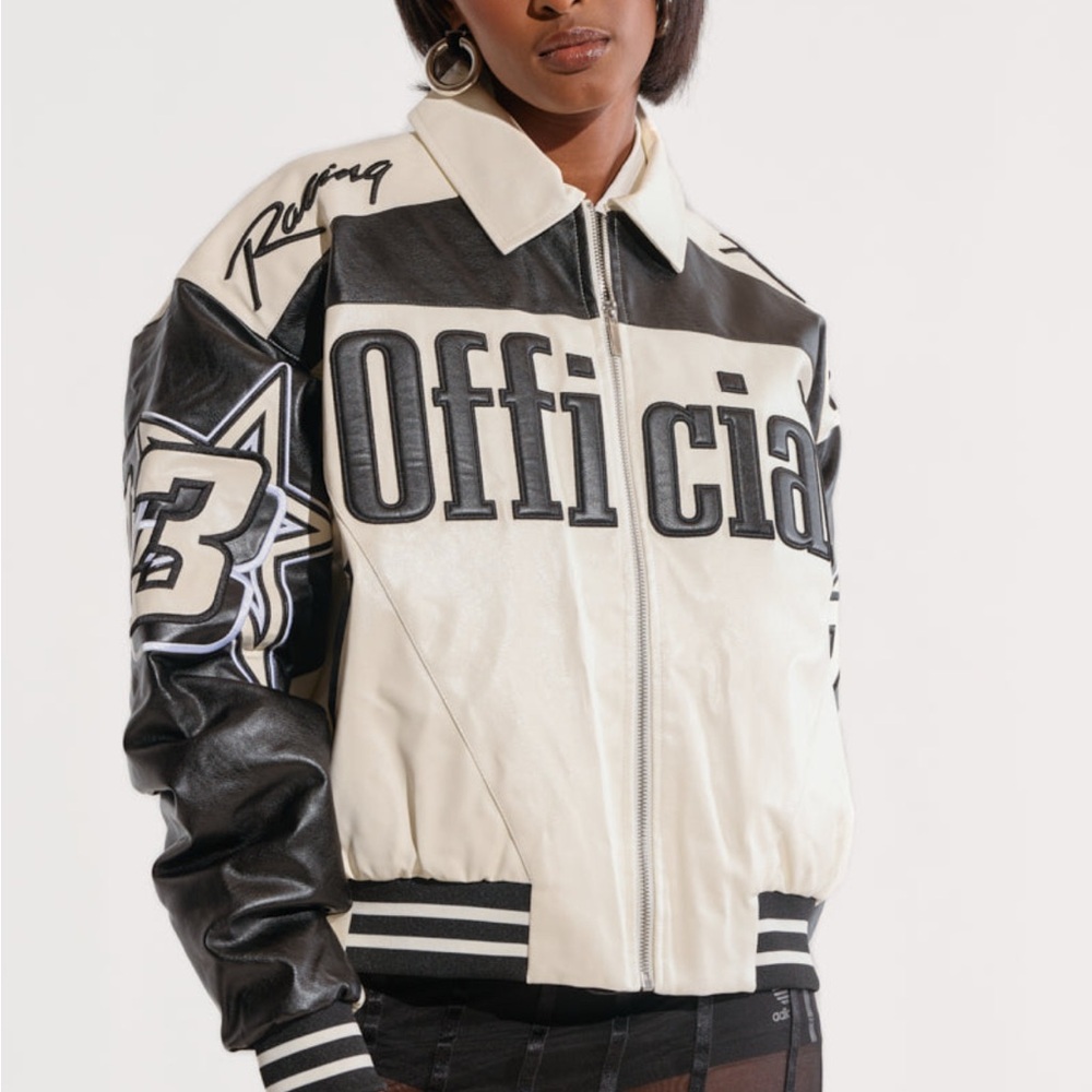 AKIRA Black and White Bomber Jacket with Varsity Style